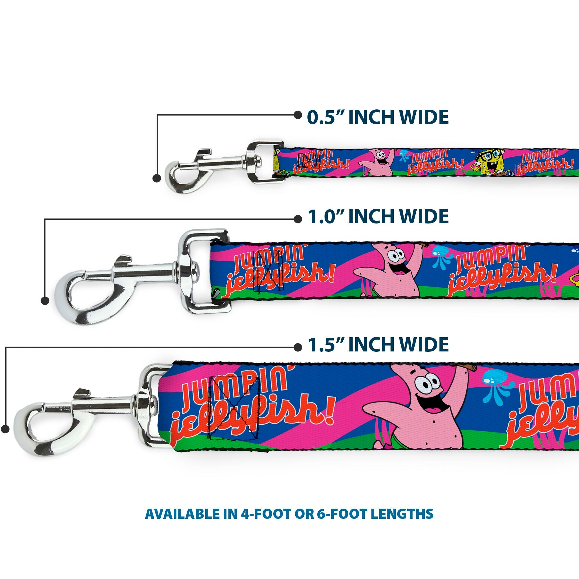 Dog Leash - Nerd SpongeBob & Patrick Starfish Running JUMPIN' JELLYFISH! Multi Color/Red
