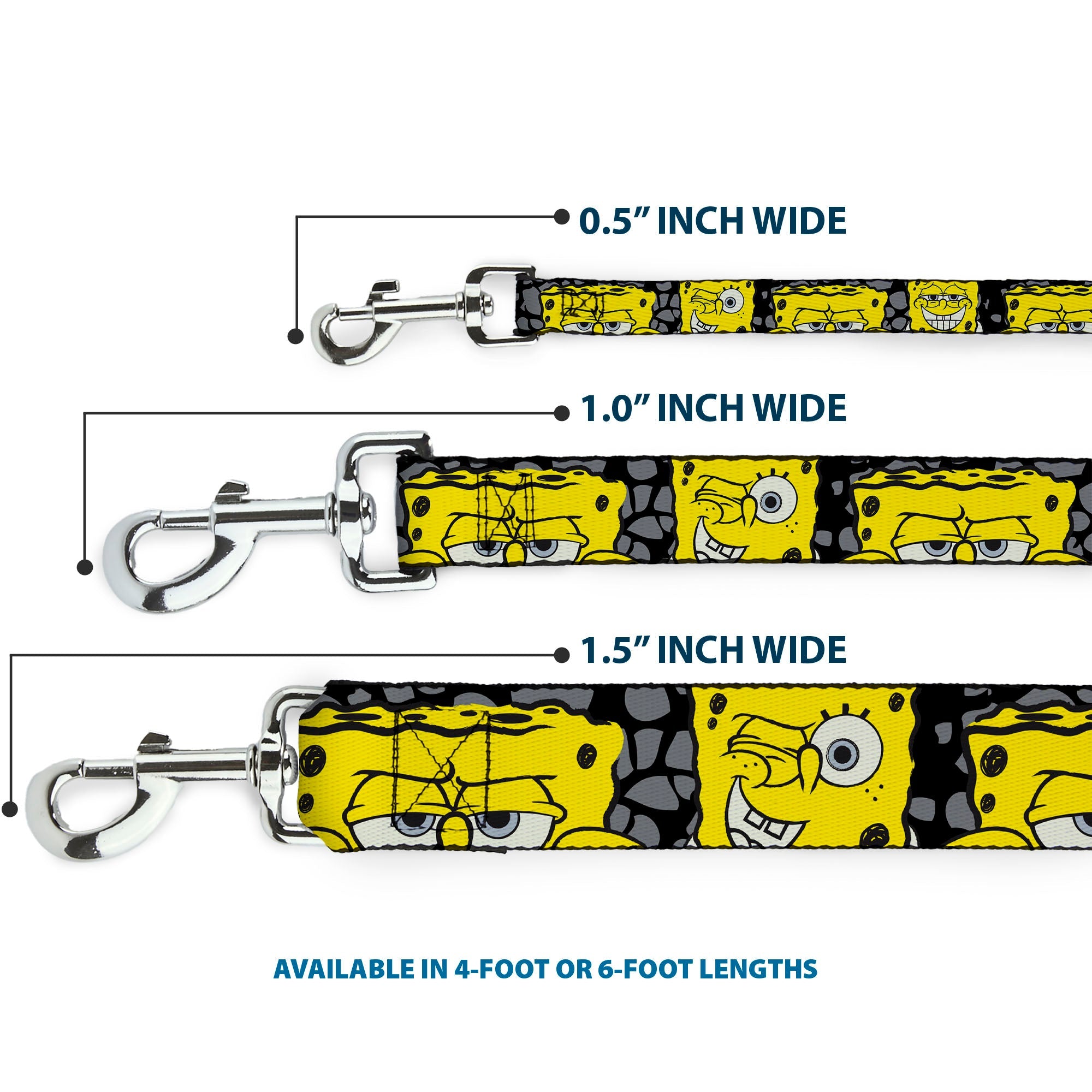 Dog Leash - SpongeBob 4-CLOSE-UP Expressions/Crackle Black/Gray/Yellow