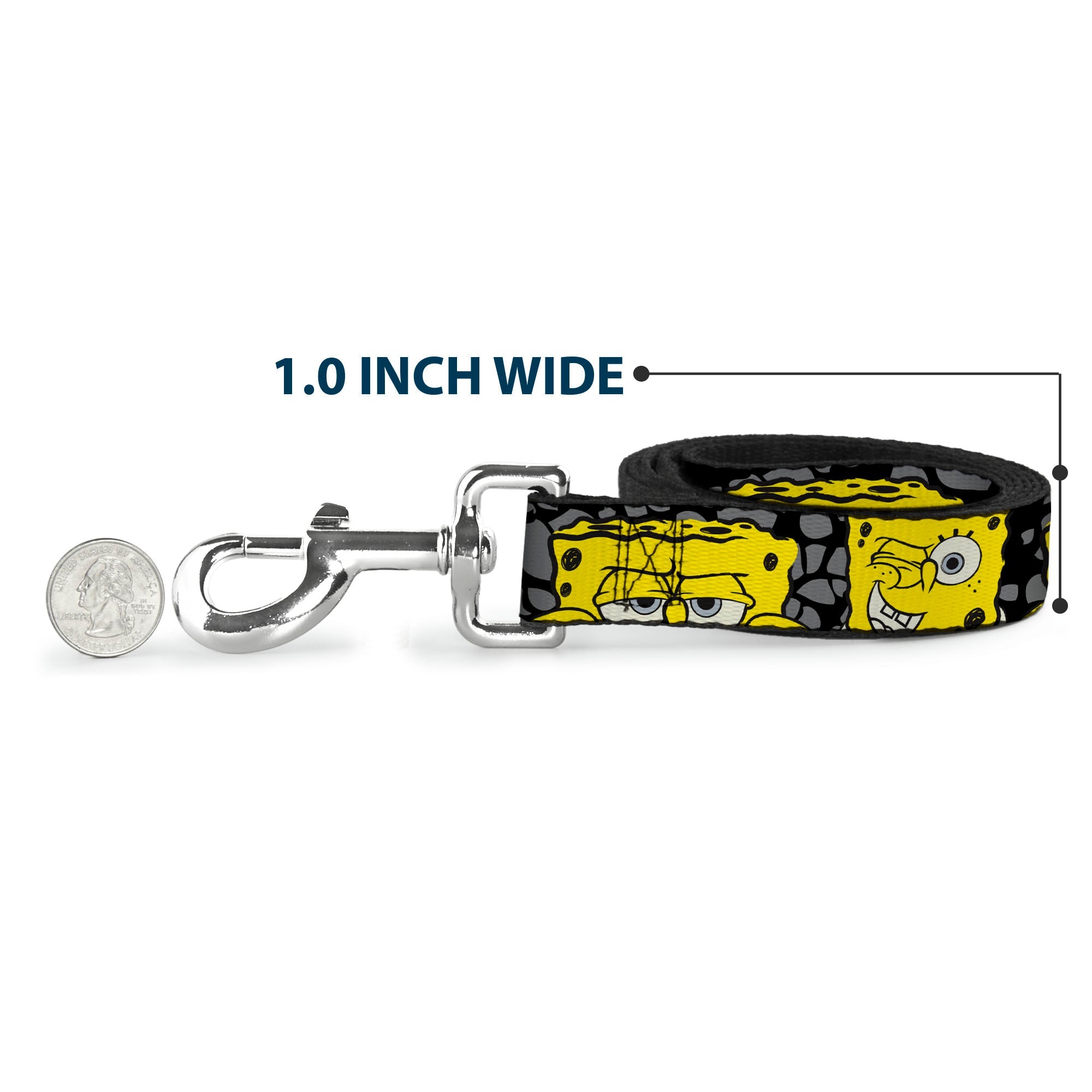 Dog Leash - SpongeBob 4-CLOSE-UP Expressions/Crackle Black/Gray/Yellow