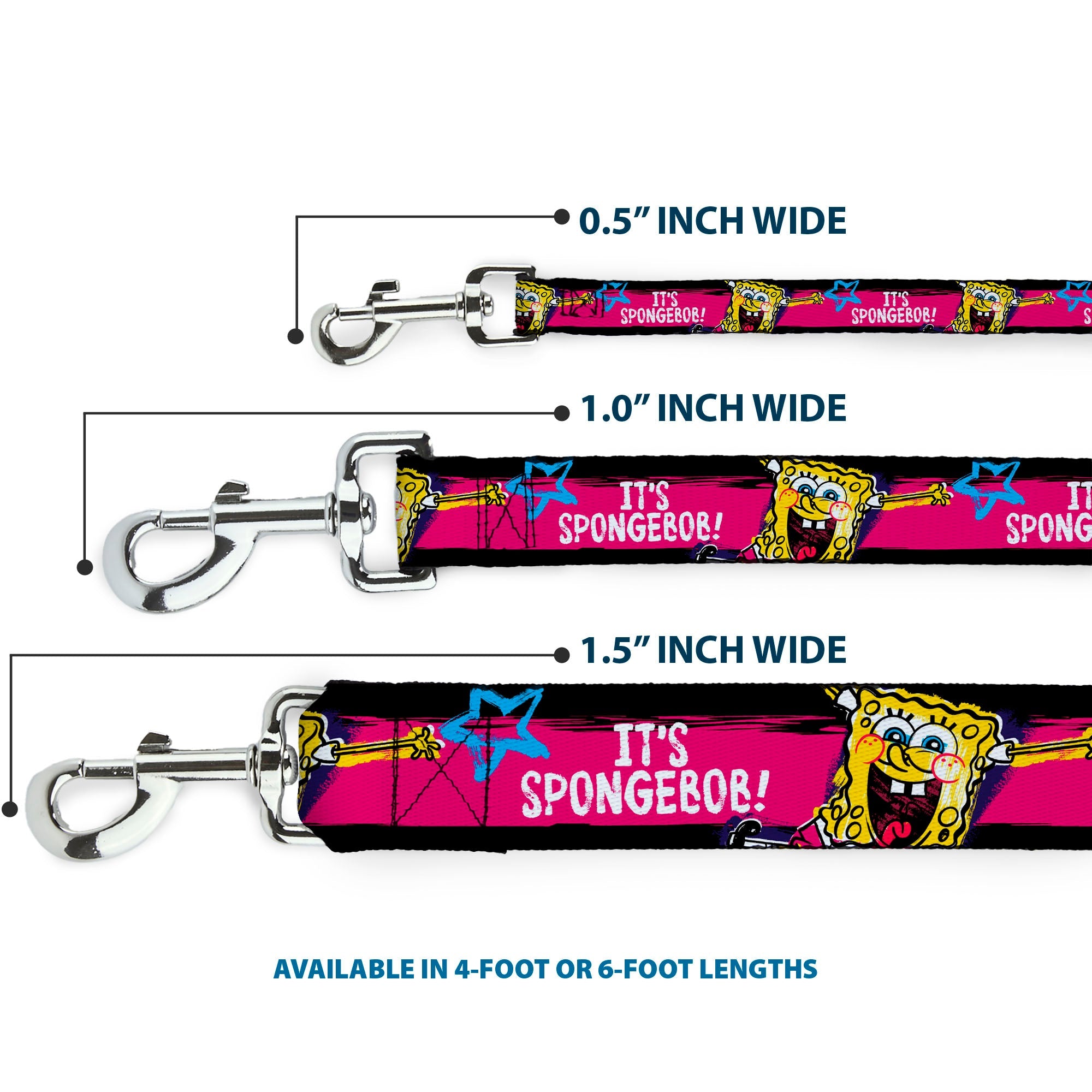 Dog Leash - SpongeBob Pose IT'S SPONGEBOB! Stripe Black/Pink/Blue/White