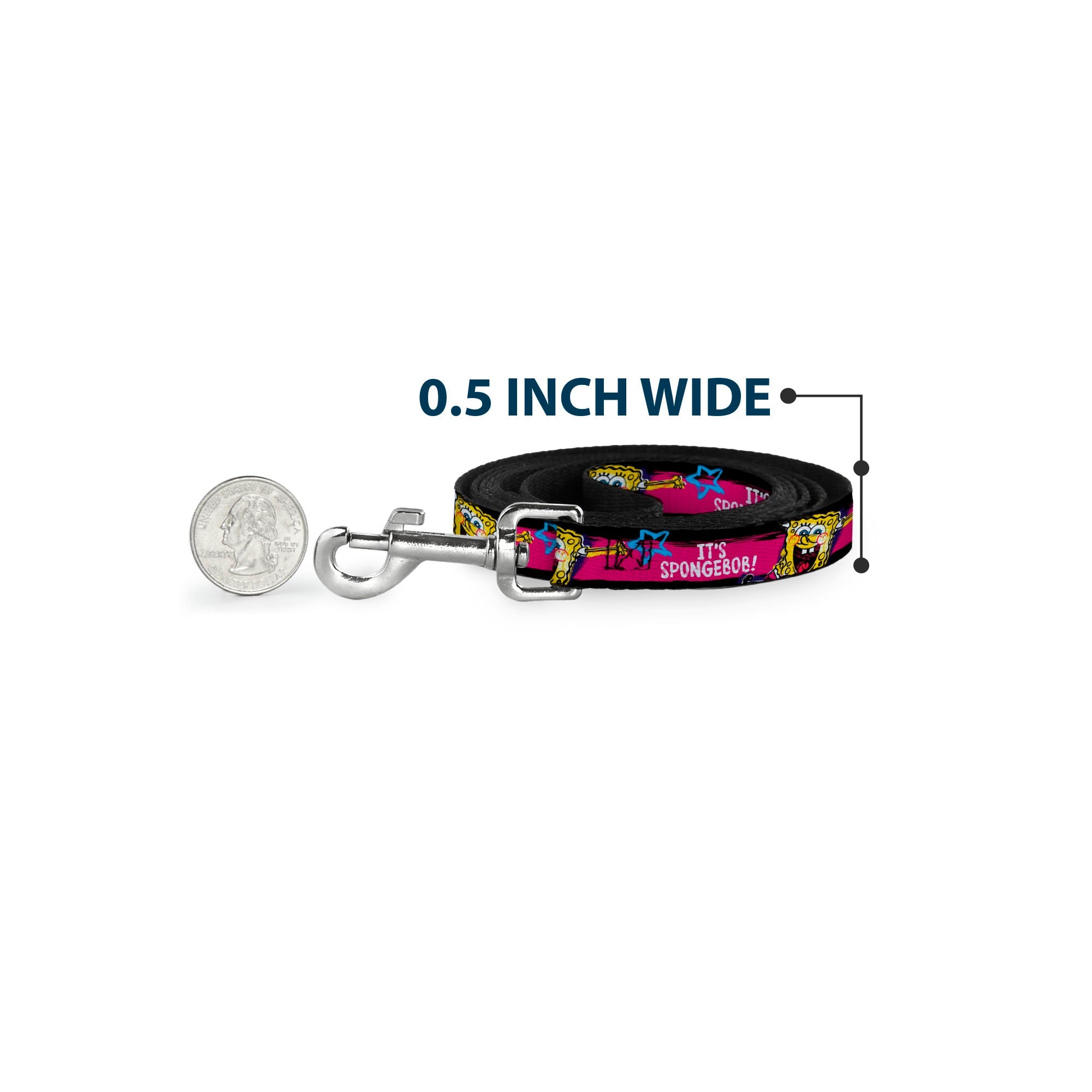 Dog Leash - SpongeBob Pose IT'S SPONGEBOB! Stripe Black/Pink/Blue/White