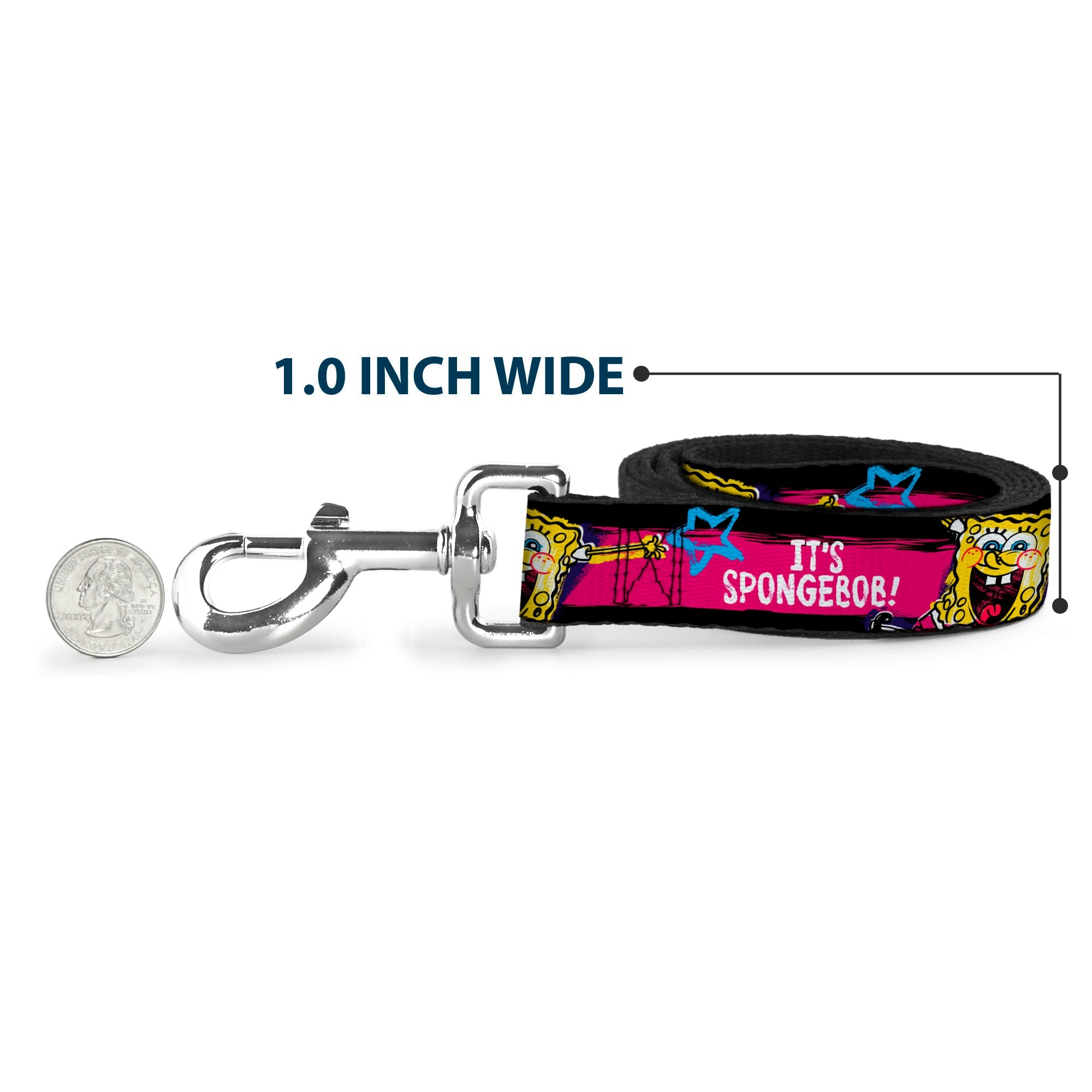 Dog Leash - SpongeBob Pose IT'S SPONGEBOB! Stripe Black/Pink/Blue/White