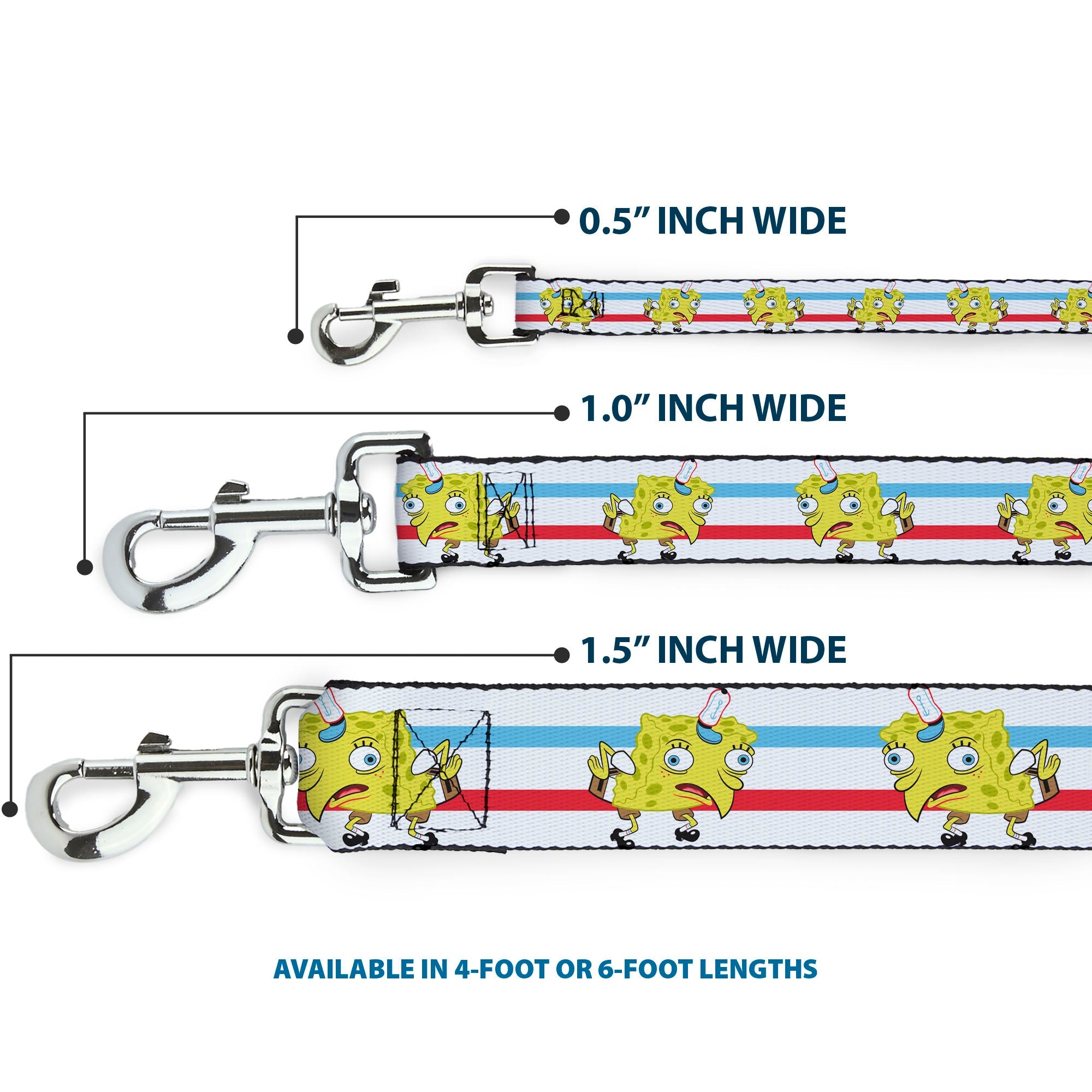 Dog Leash - Mocking SpongeBob Pose Stripe White/Blue/Red