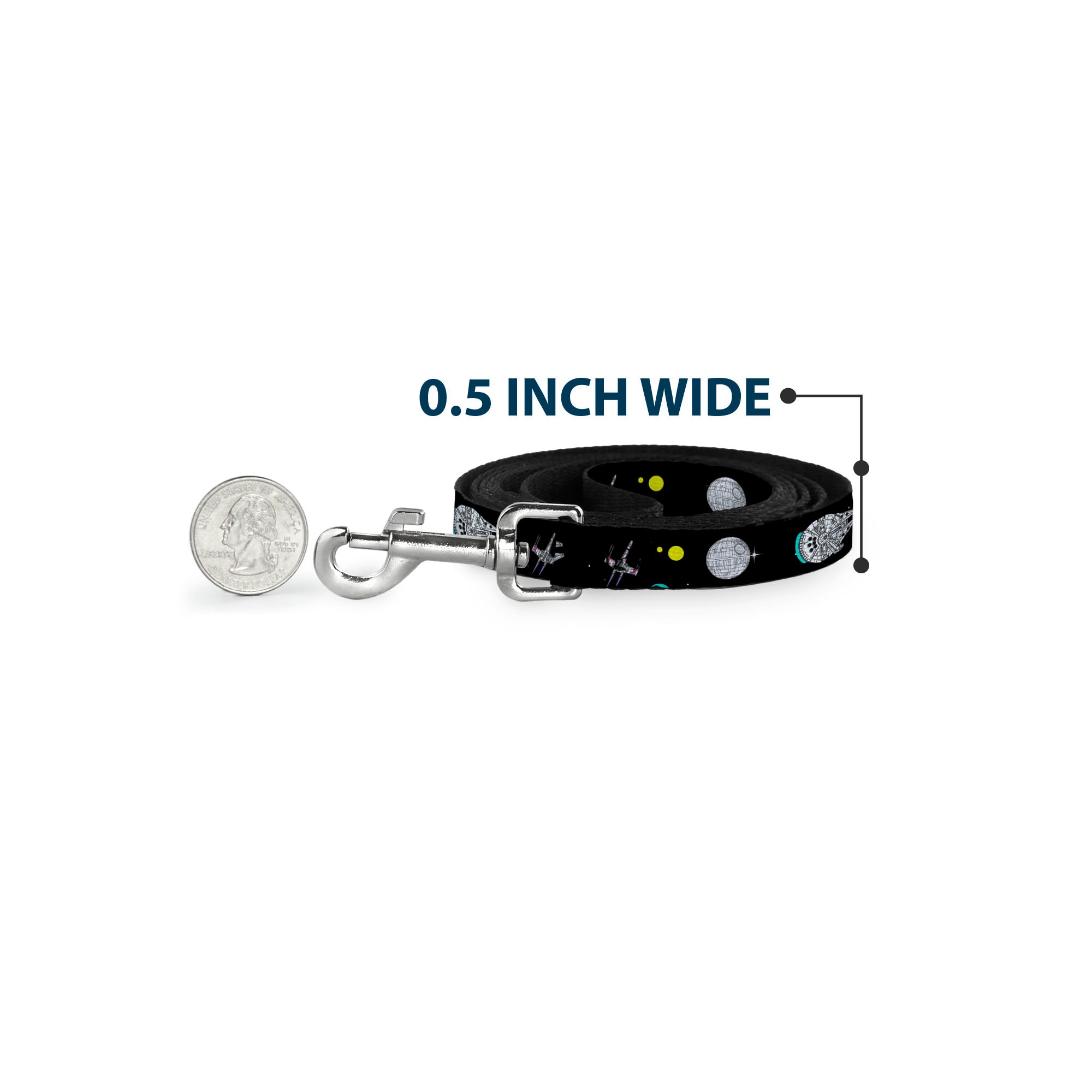 Dog Leash - Star Wars Death Star Millennium Falcon and X-Wing Fighter in Space Black