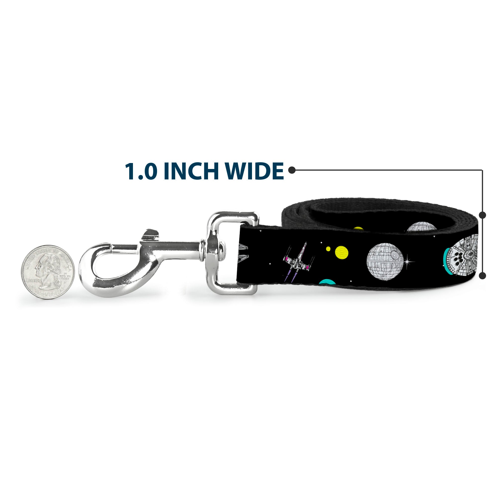 Dog Leash - Star Wars Death Star Millennium Falcon and X-Wing Fighter in Space Black
