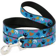 Dog Leash - Star Wars Jedi Order and Rebel Alliance Icons Scattered Blue/Multi Color