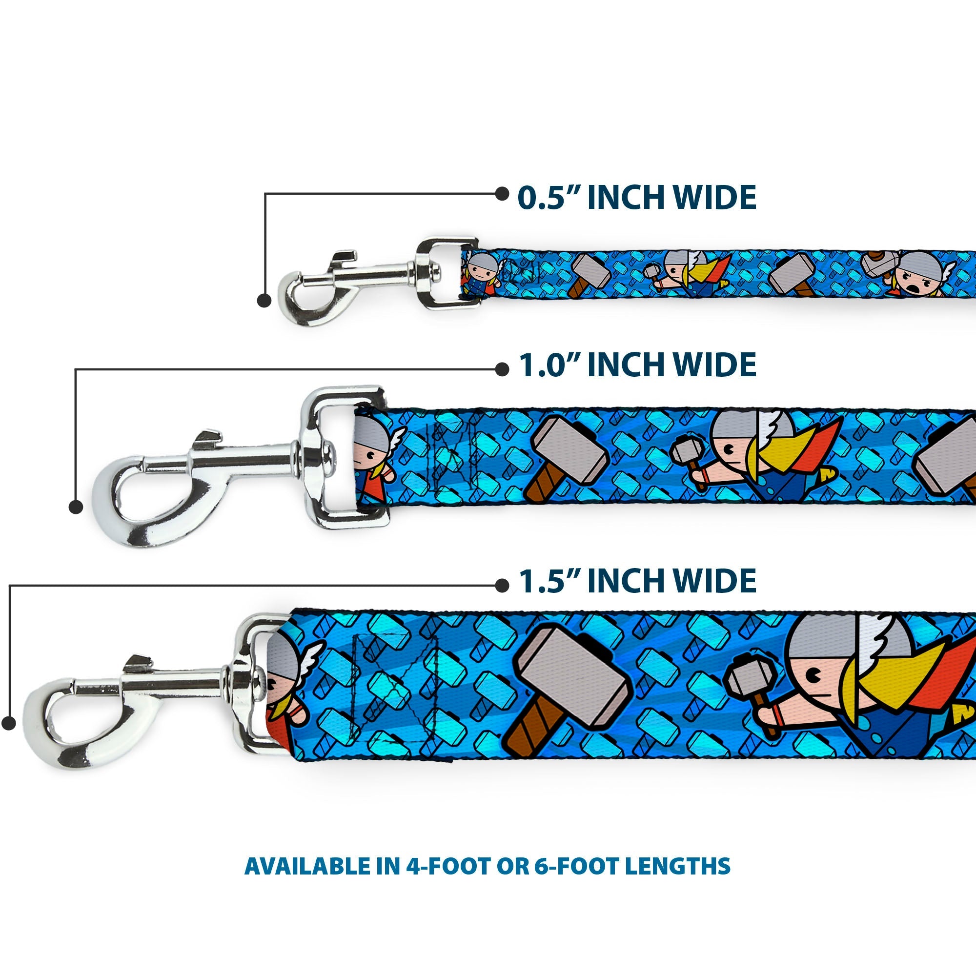 MARVEL UNIVERSE Dog Leash - Kawaii Thor Poses Hammer Monogram Blues