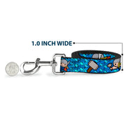 MARVEL UNIVERSE Dog Leash - Kawaii Thor Poses Hammer Monogram Blues