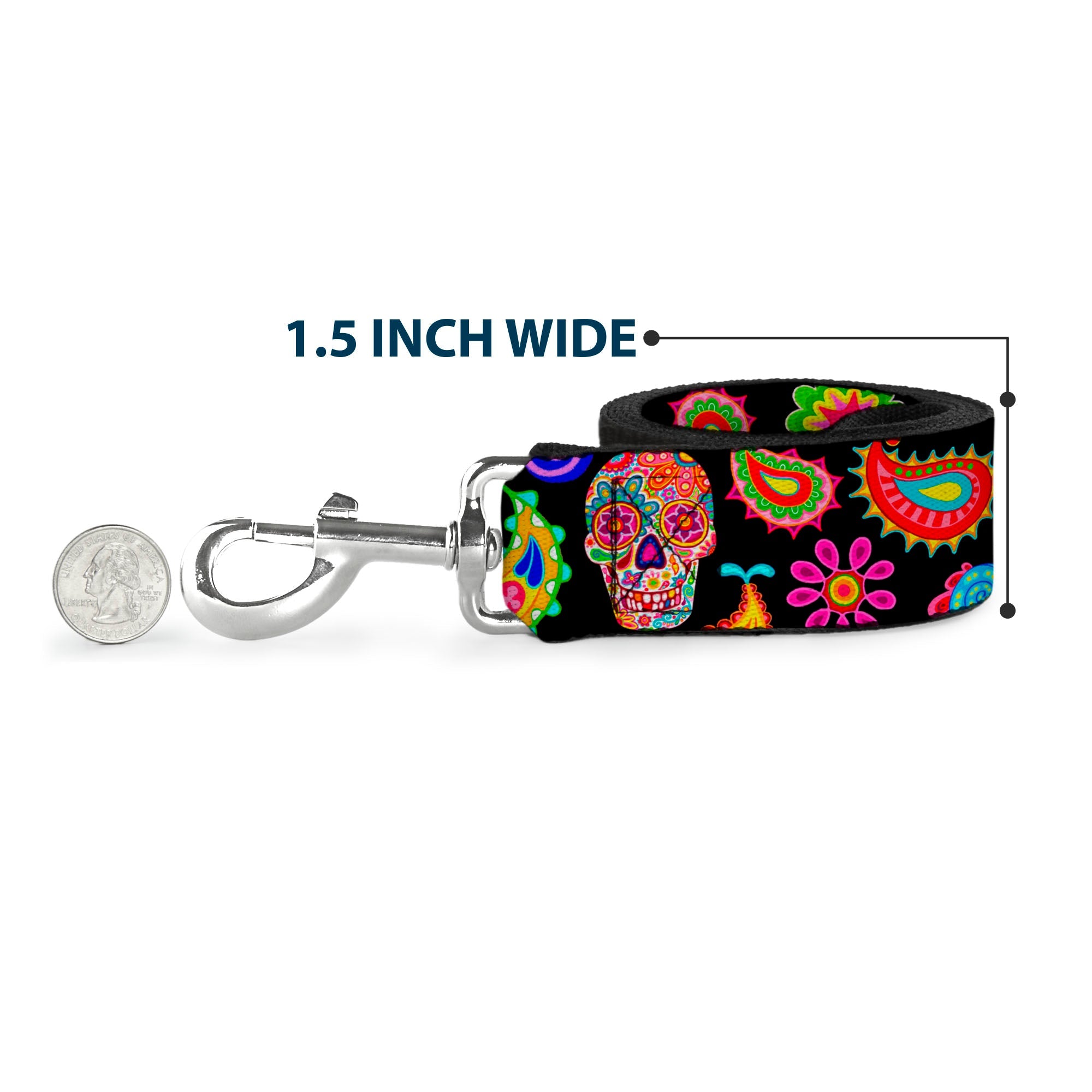 Dog Leash - Bobo Sugar Skull/Paisley Black/Multi Color