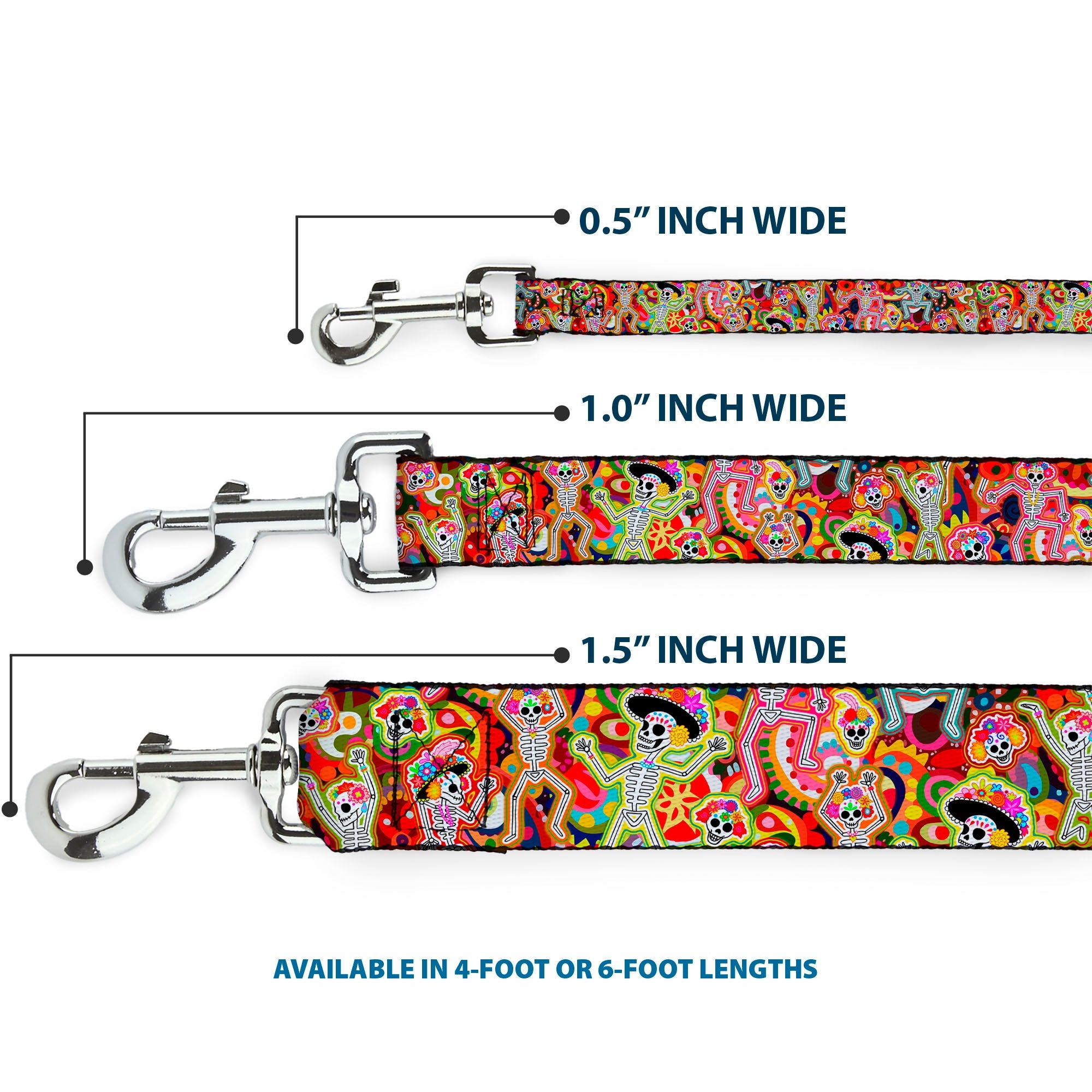 Dog Leash - Dancing Catrinas Collage Multi Color