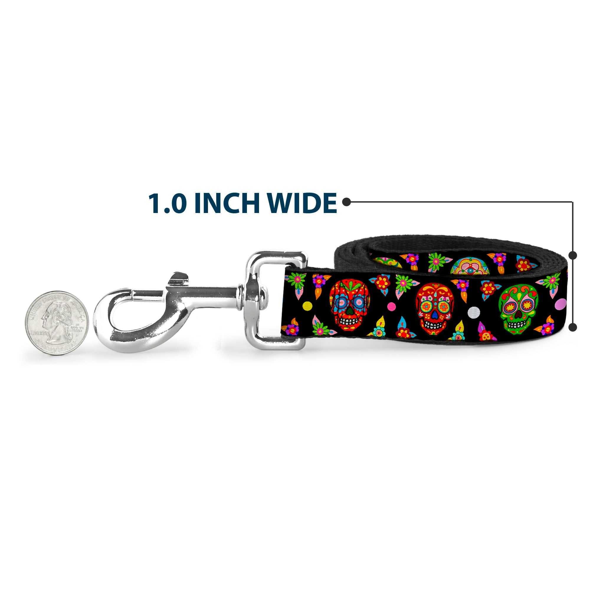 Dog Leash - Colorful Calaveras Black/Multi Color