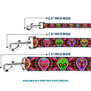 Dog Leash - Six Sugar Skulls Multi Color