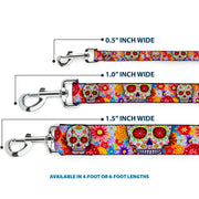 Dog Leash - Sugar Skull Starburst White/Multi Color