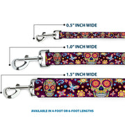 Dog Leash - Mariposa Calaveras/Butterflies/Flowers Burgundy/Multi Color