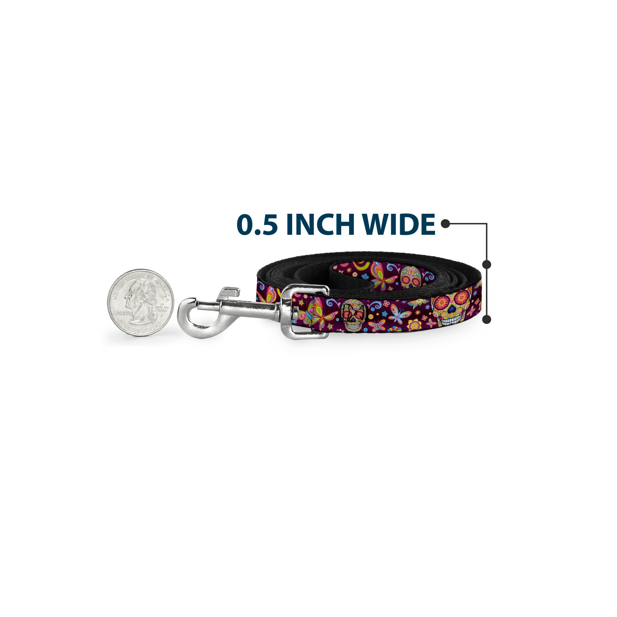 Dog Leash - Mariposa Calaveras/Butterflies/Flowers Burgundy/Multi Color