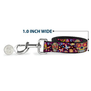Dog Leash - Mariposa Calaveras/Butterflies/Flowers Burgundy/Multi Color