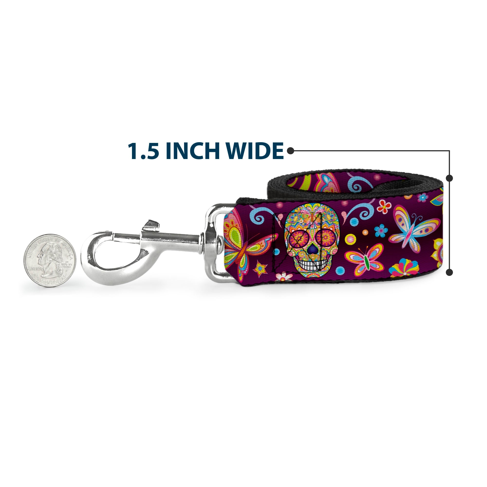Dog Leash - Mariposa Calaveras/Butterflies/Flowers Burgundy/Multi Color