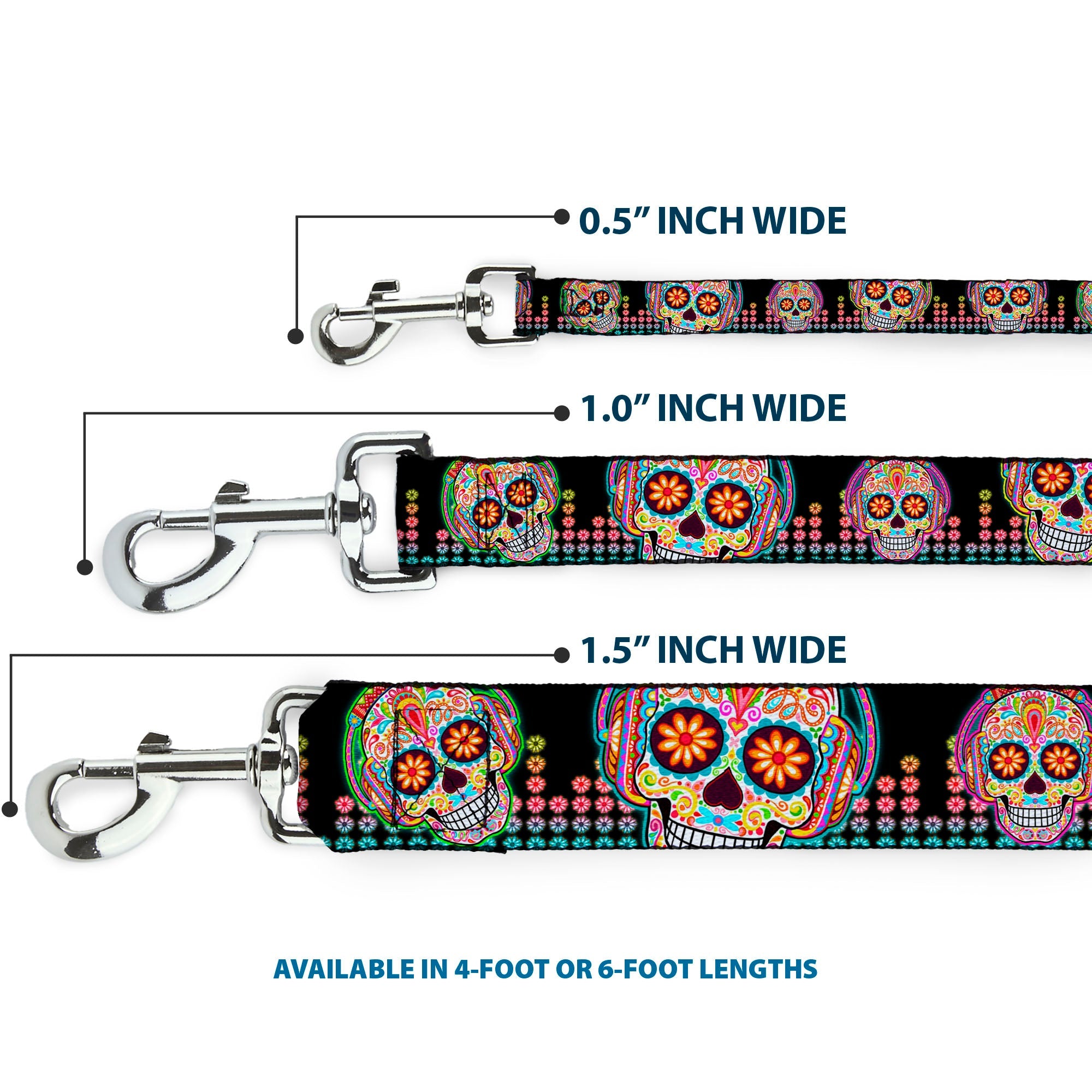 Dog Leash - Tranquility Beats Calaveras/Floral Equalizer Black/Multi Color