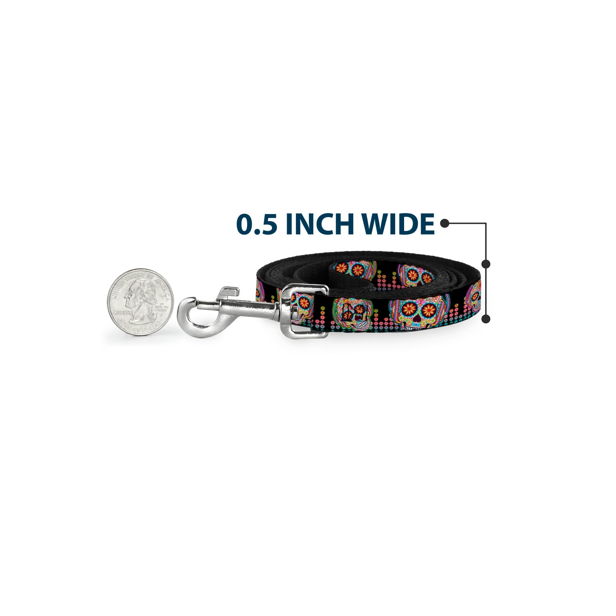 Dog Leash - Tranquility Beats Calaveras/Floral Equalizer Black/Multi Color