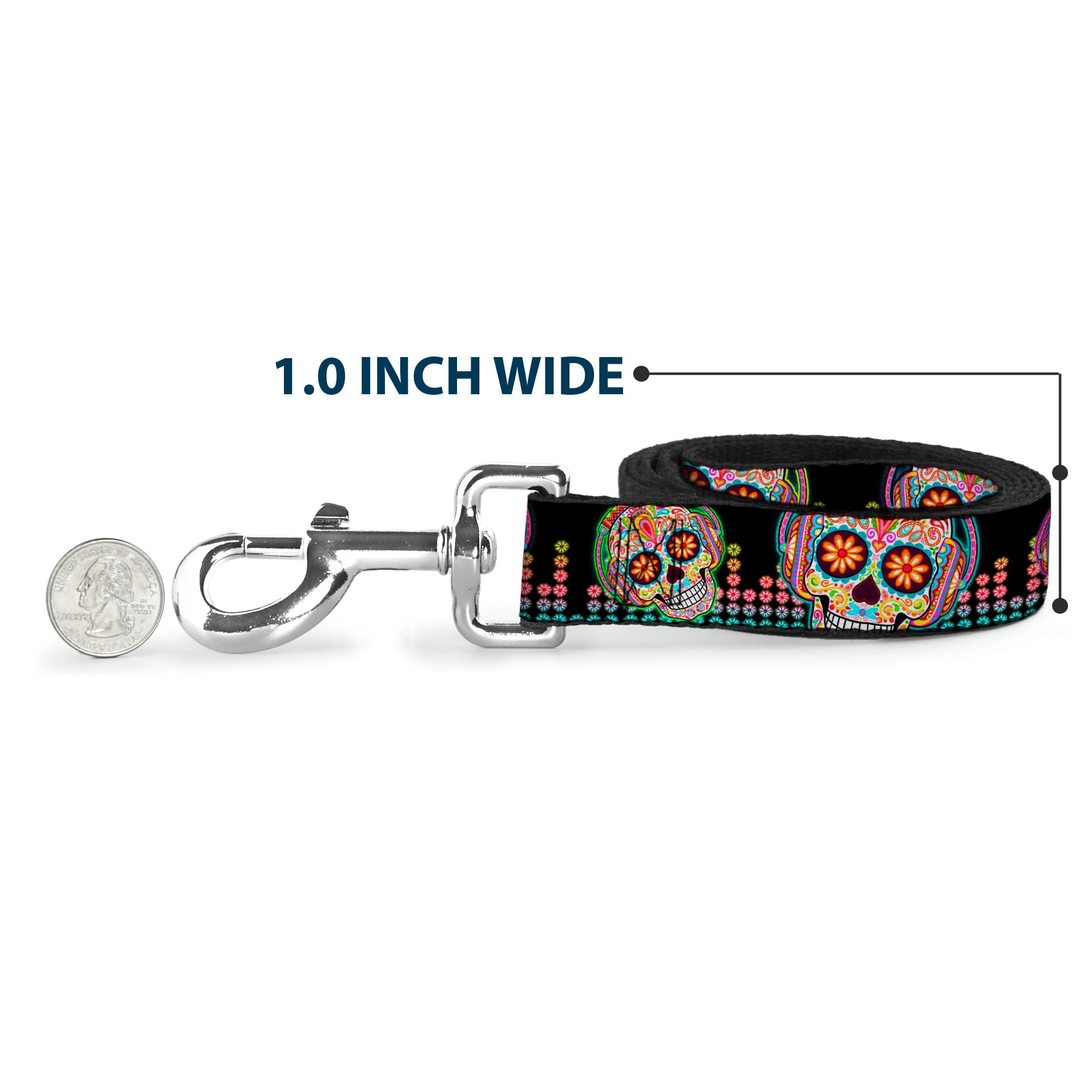 Dog Leash - Tranquility Beats Calaveras/Floral Equalizer Black/Multi Color