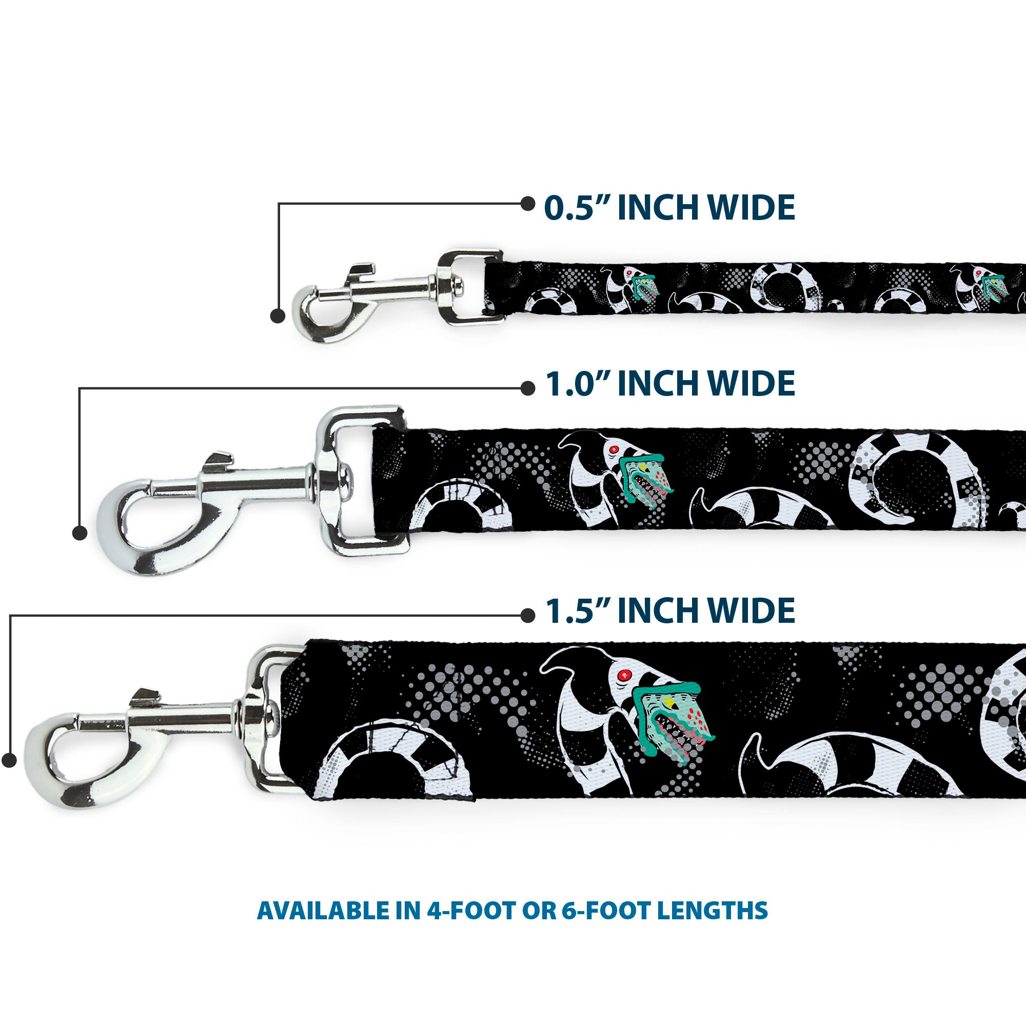 Dog Leash - Beetlejuice Sandworm Healftone Repeat Black/Gray