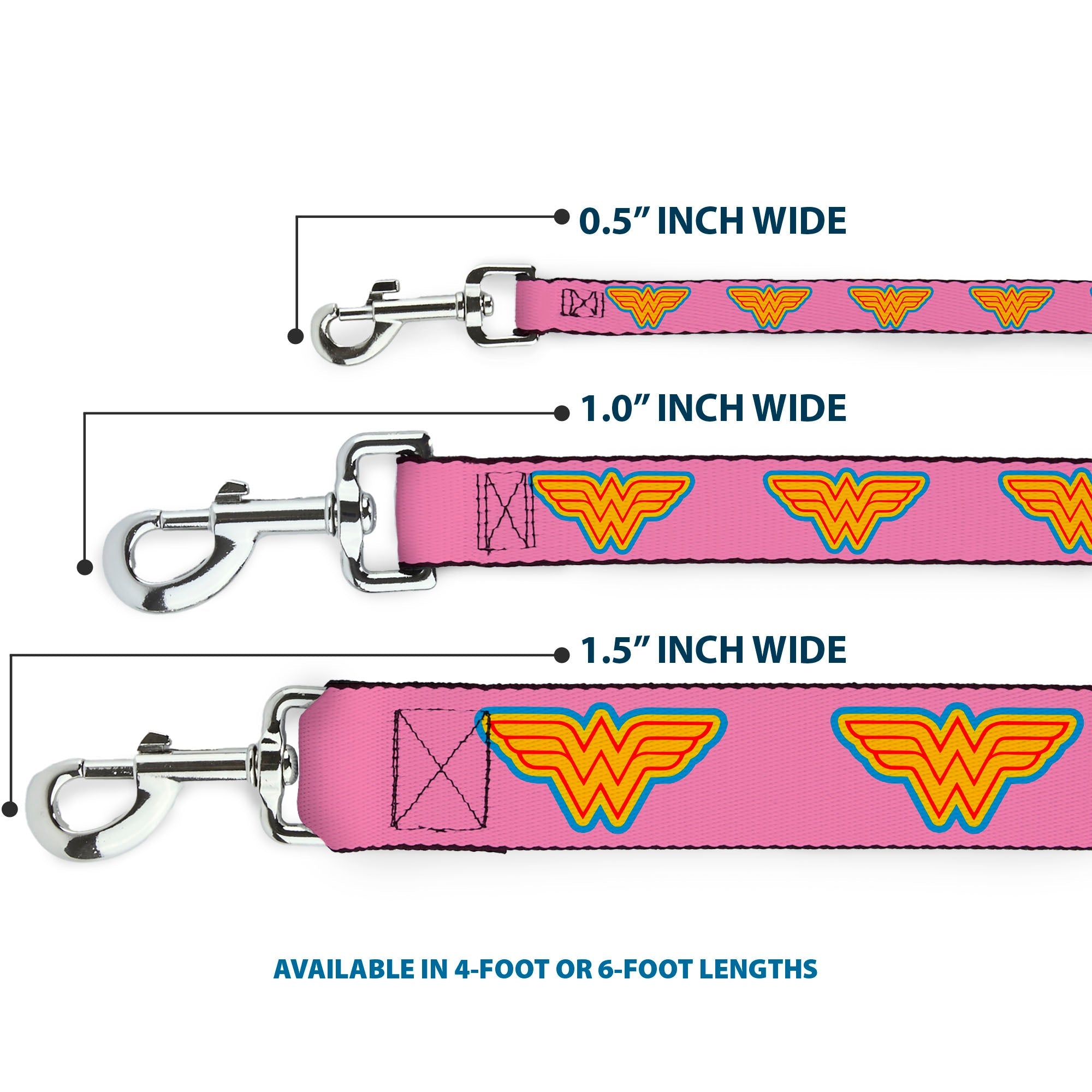 Dog Leash - Wonder Woman Logo Pink/Blue/Yellow/Pink
