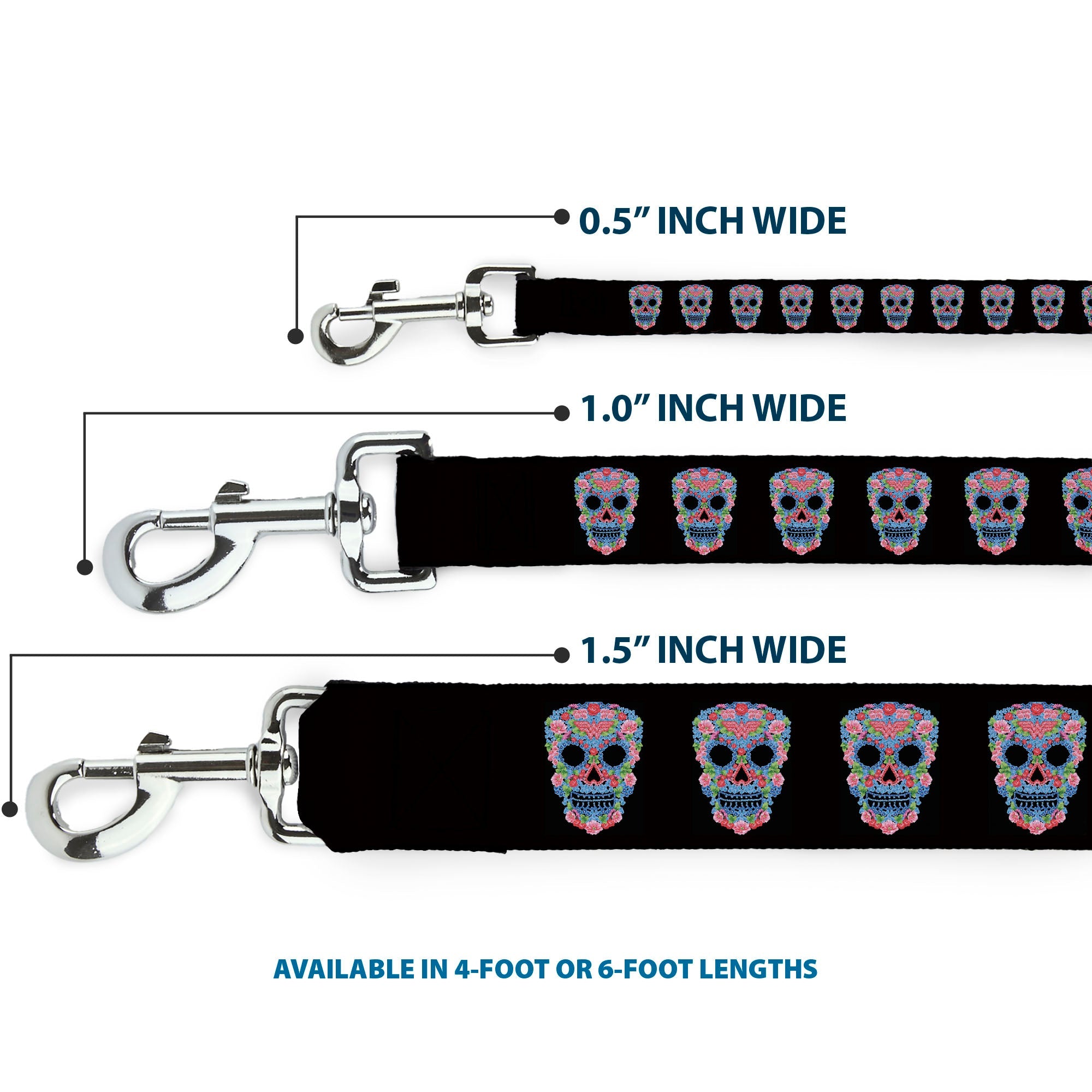 Dog Leash - Wonder Woman Floral Skull Black/Multi Pastel
