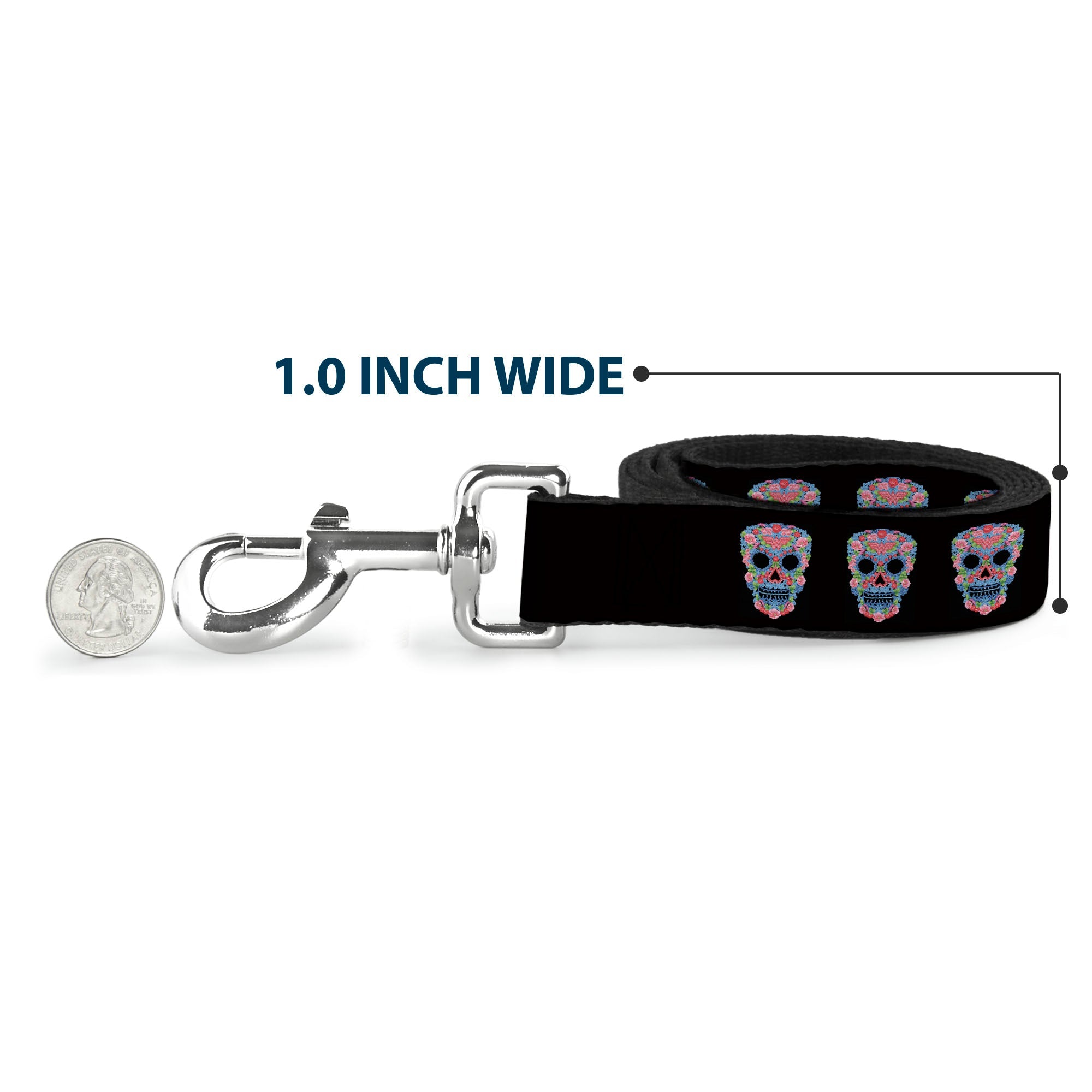Dog Leash - Wonder Woman Floral Skull Black/Multi Pastel