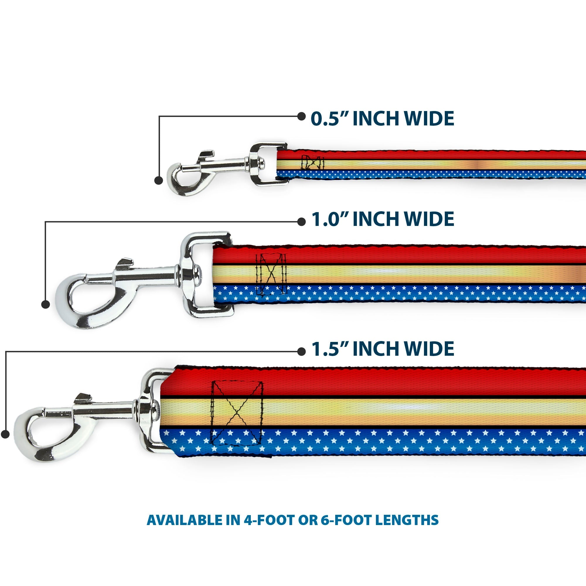 Dog Leash - Wonder Woman Stripe/Stars Red/Gold/Blue/White