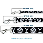Dog Leash - Yellowstone Dutton Ranch and Native American Icons Black/White