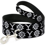 Dog Leash - Yellowstone Dutton Ranch and Native American Icons Black/White
