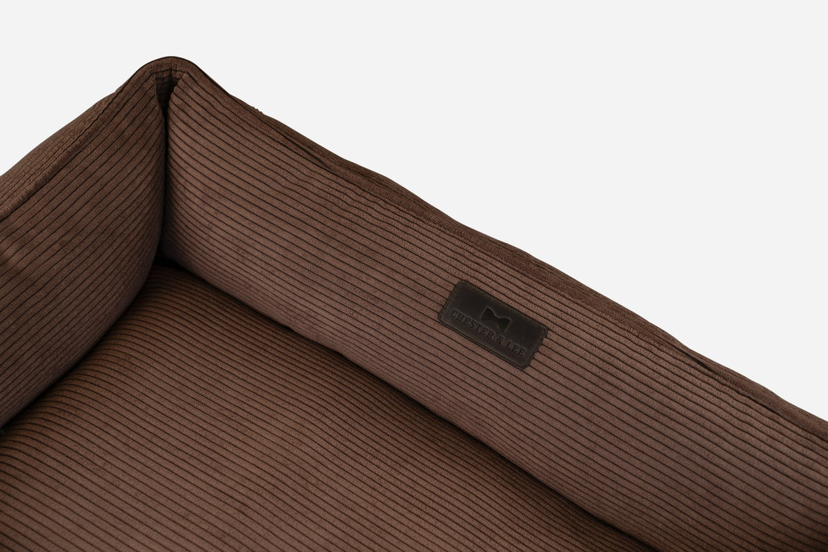 Bolster Beds Premium Chester & Lee | Fancy Corduroy Sleeper Dog Bed Brown