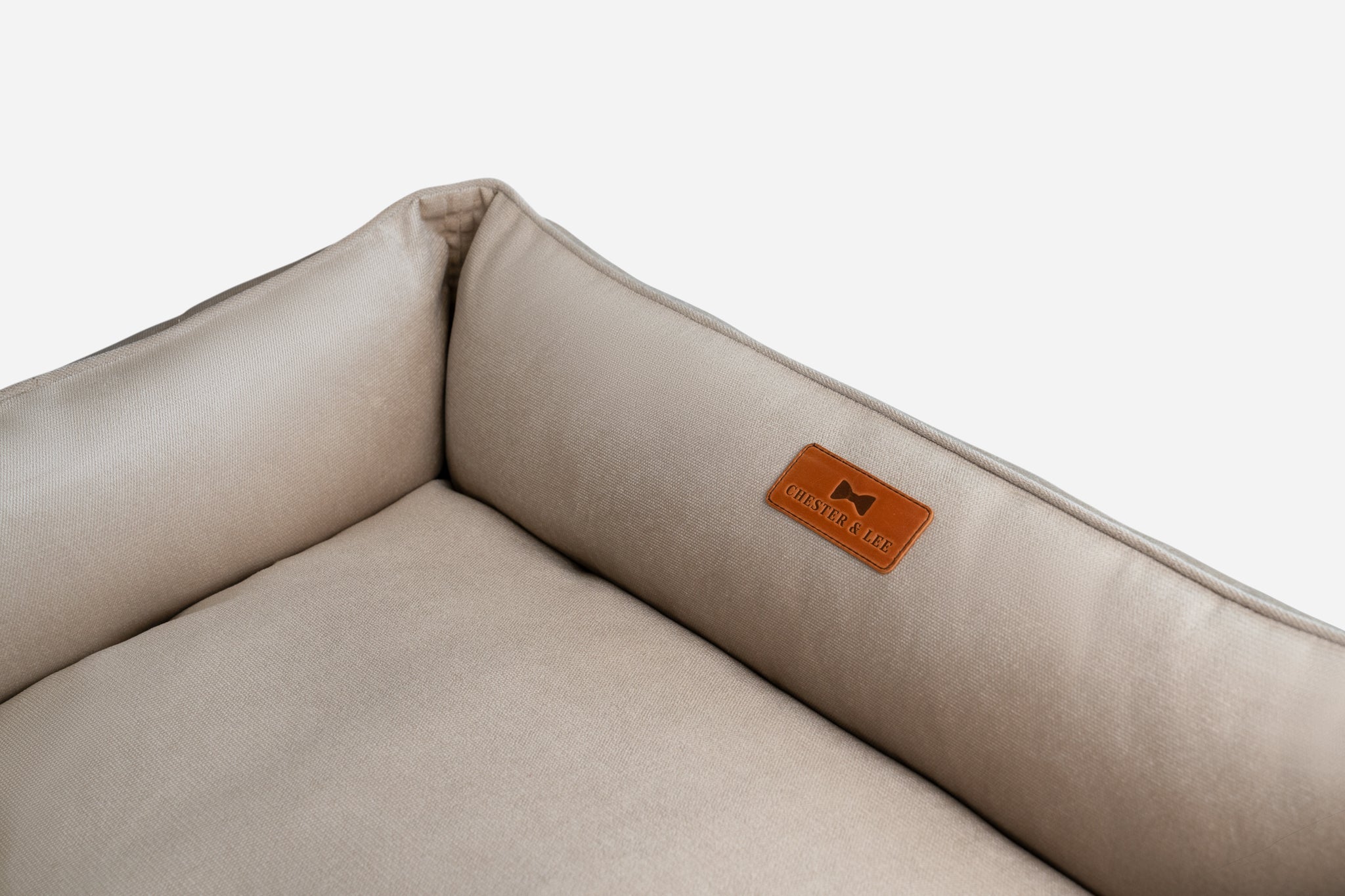 Bolster Beds Premium Chester & Lee | Classic Velvet Sleeper Dog Bed Beige