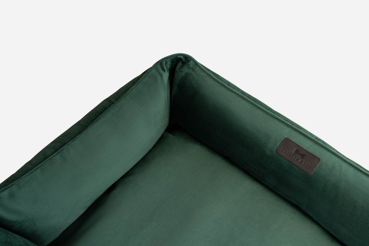 Bolster Beds Premium Chester & Lee | Classic Velvet Sleeper Dog Bed Green