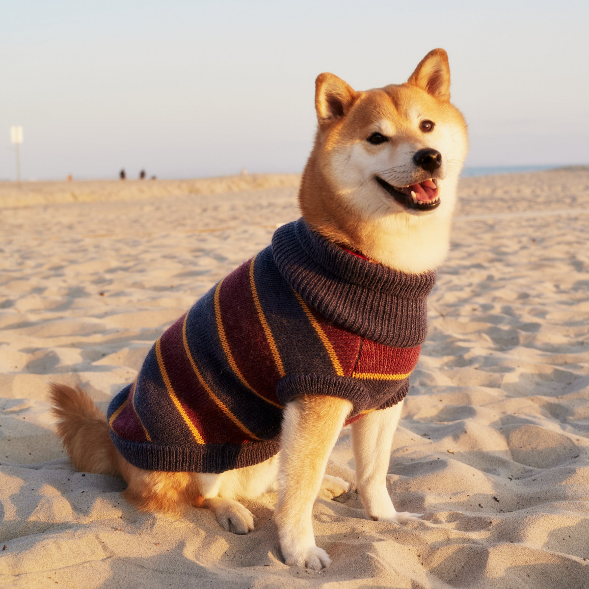 The Chai | Gray & Mustard Striped Turtleneck Dog Sweater