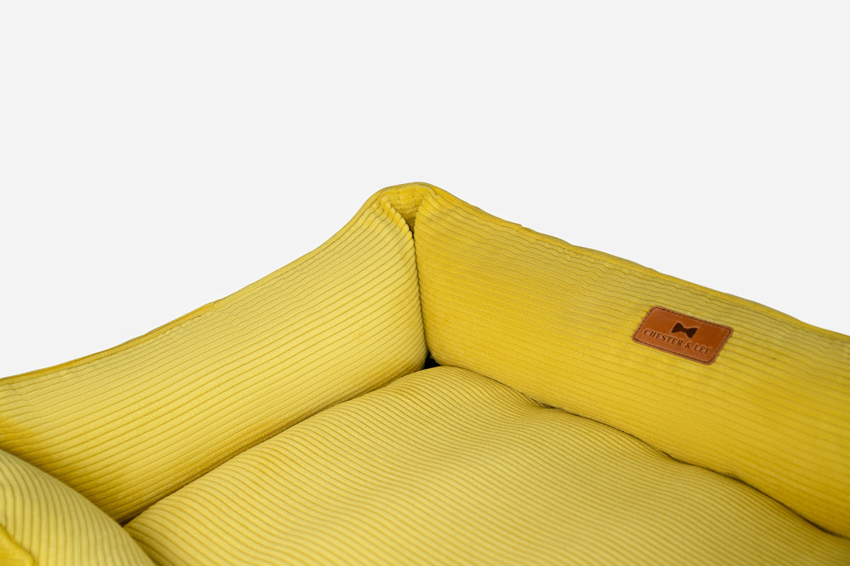 Bolster Beds Premium Chester & Lee | Fancy Corduroy Sleeper Dog Bed Sunny Yellow