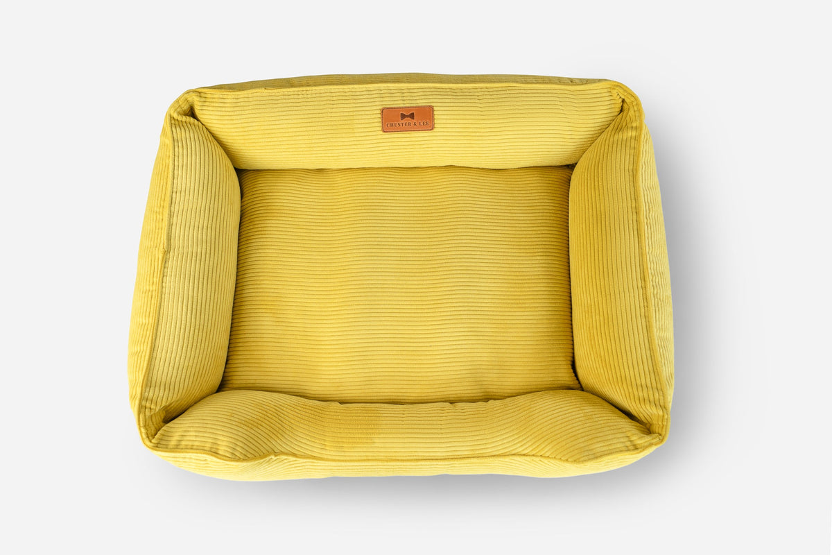 Bolster Beds Premium Chester & Lee | Fancy Corduroy Sleeper Dog Bed Sunny Yellow