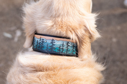 Mountain & Pine Trees Dog Collar (Misty Pines) 