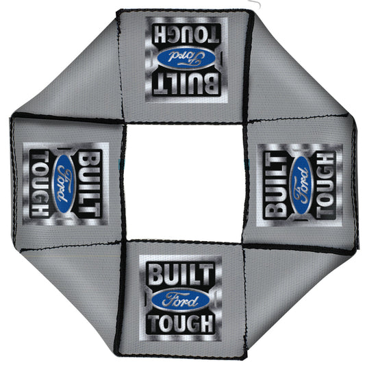 Dog Toy Squeaky Octagon Flyer - BUILT FORD TOUGH Logo3 Gray/Silver Gradient/Blue