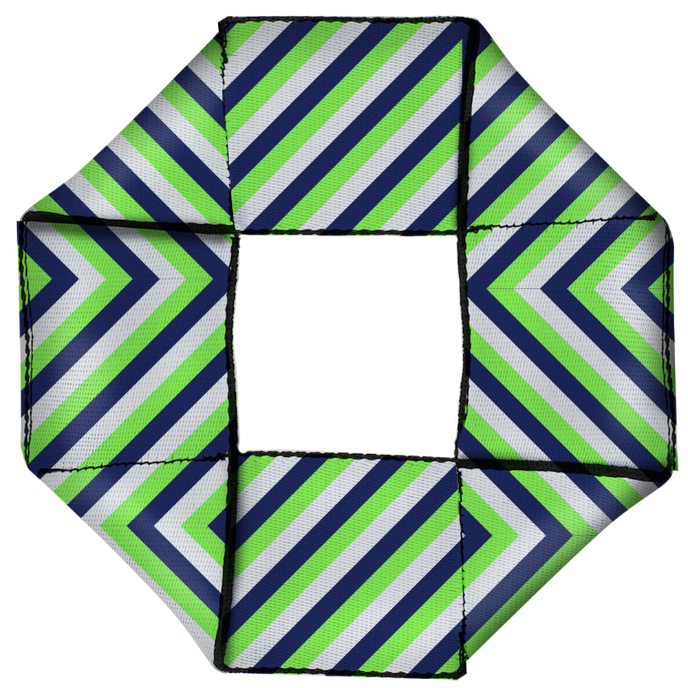 Dog Toy Squeaky Octagon Flyer - Chevron  Stripe White/Neon Green/Navy