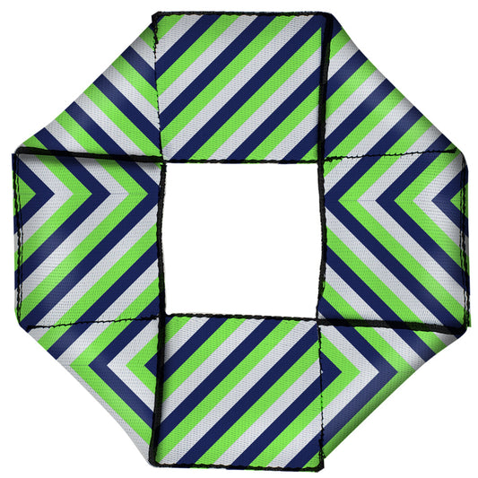 Dog Toy Squeaky Octagon Flyer - Chevron  Stripe White/Neon Green/Navy