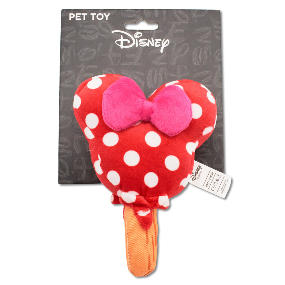 Dog Toy Squeaker Plush - Minnie Mouse Ice Cream with Ears and Bow Red