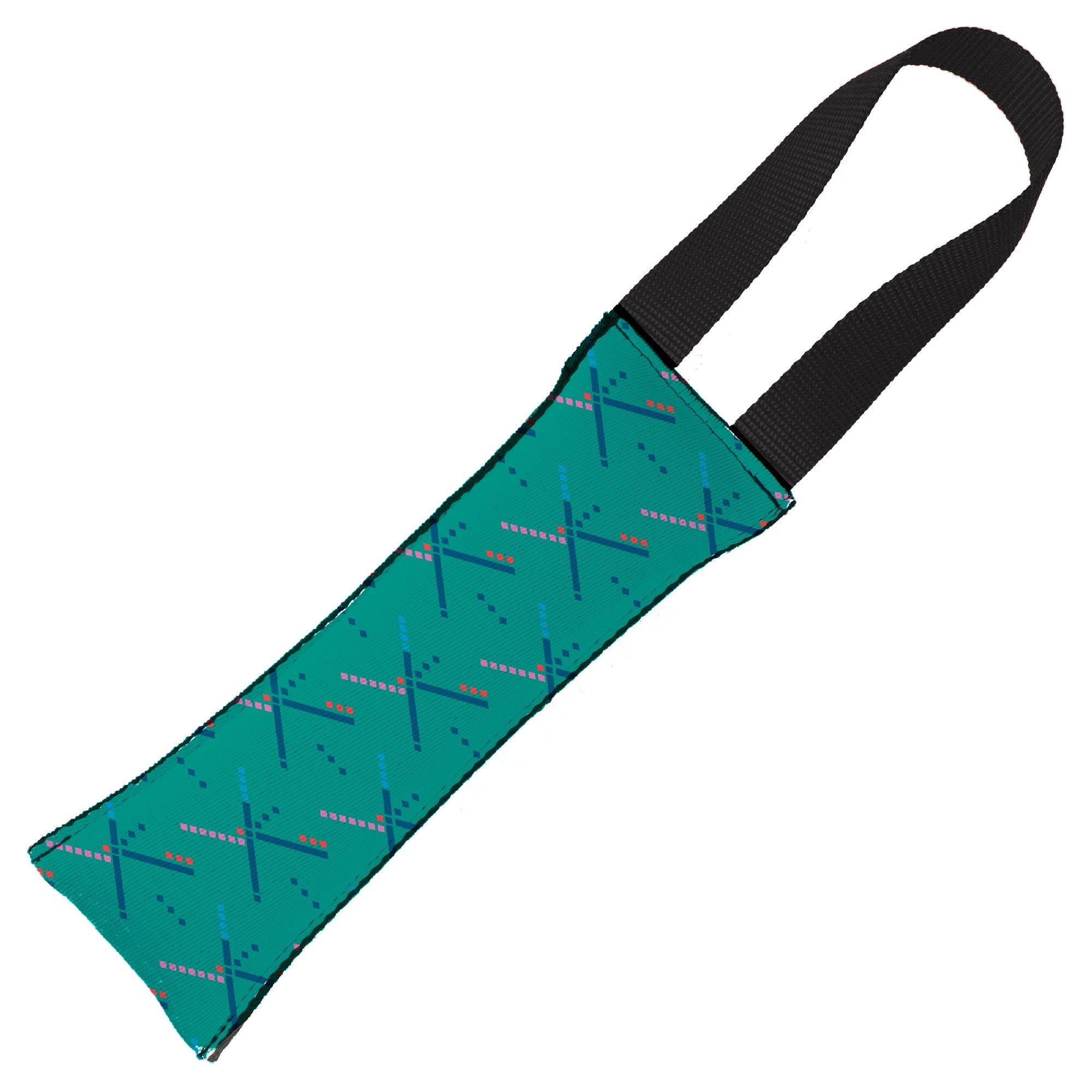 Dog Toy Squeaky Tug Toy - PDX Airport Carpet Old - BLACK Handle Webbing