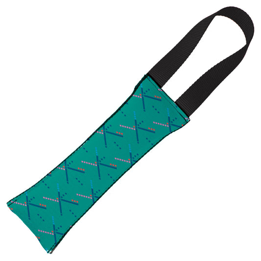 Dog Toy Squeaky Tug Toy - PDX Airport Carpet Old - BLACK Handle Webbing