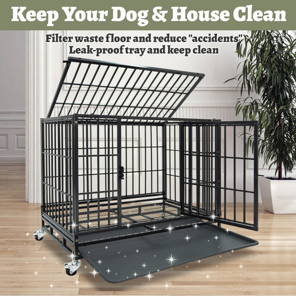 37" Stackable Heavy Duty Dog Kennel by Southlake Paws with an open top, leak-proof tray, and wheels for easy mobility.
