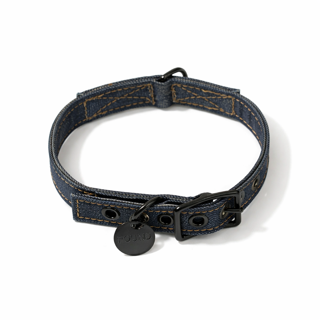 Dark Denim Cotton Canvas Cat & Dog Collar – Matte Black Hardware