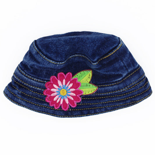 Dog Denim Bucket Hat - Fuchsia Daisy Patch for dogs