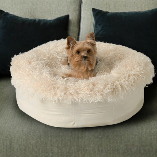 PupPouf™ Luxe Faux Fur Donut Dog Bed - Plush Sheep Ivory - Southlake Paws