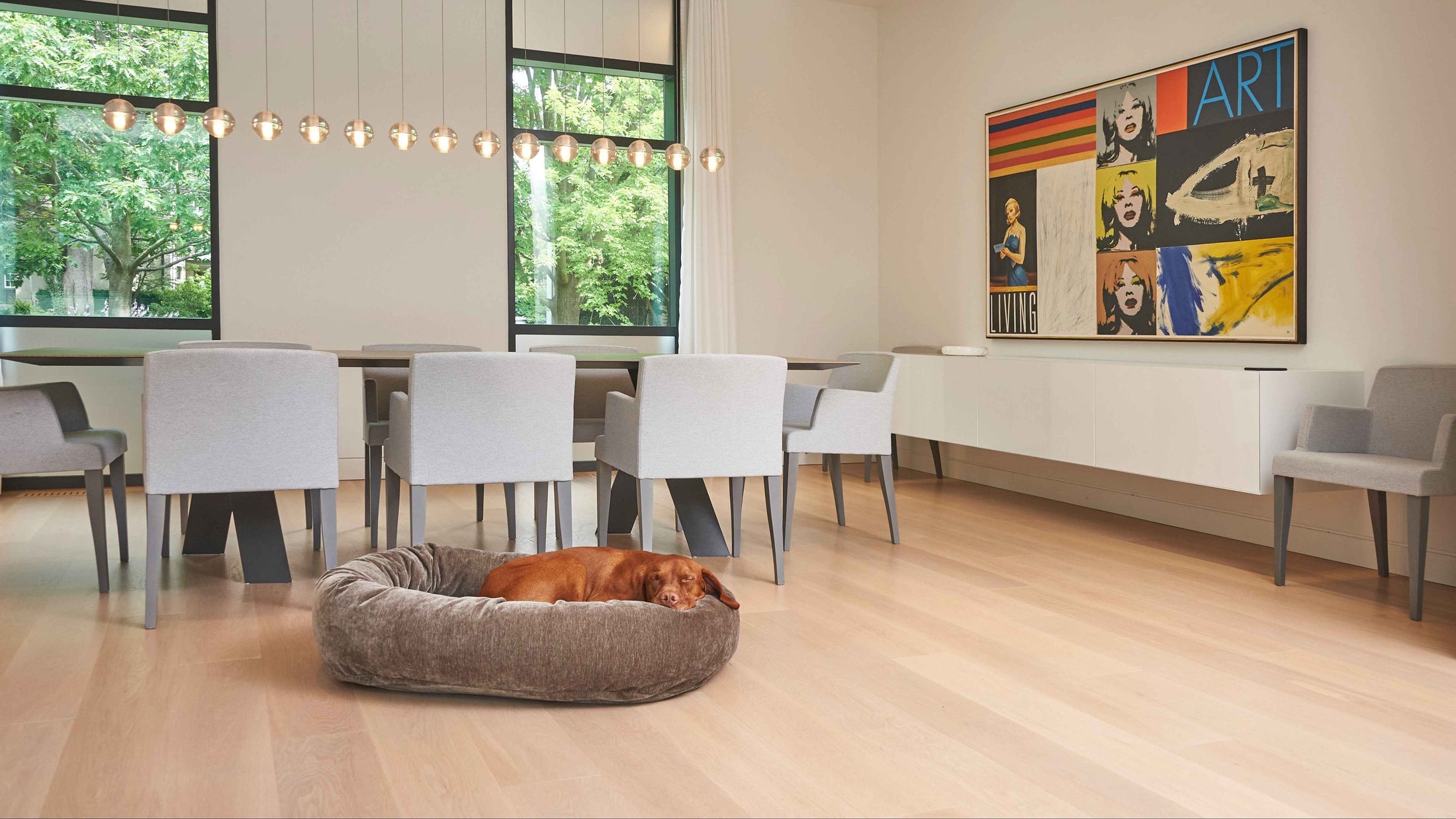 Bowsers Soft Textures Calming Donut Dog Bed in grey-sheepskin