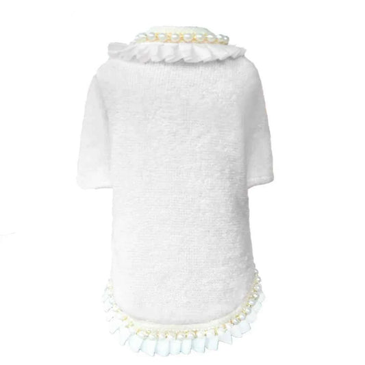 Hello Doggie Dream Pearls Dog Sweater Ivory Faux Fur Cotton Handmade Dog Sweaters